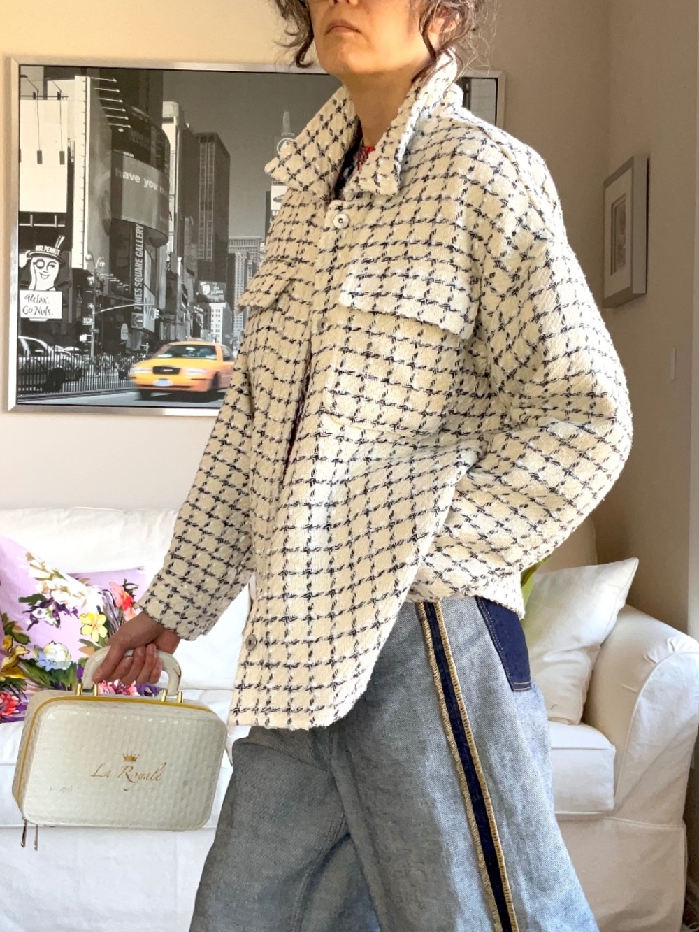 Tweed wool-blend check pattern shacket